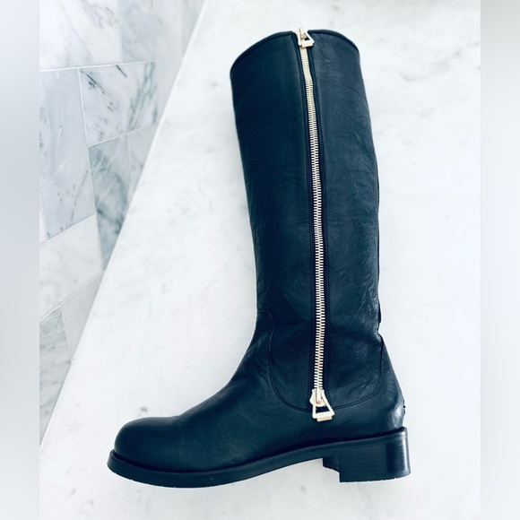 NIB AUTHENTIC JIMMY CHOO DOREEN BIKER LEATHER RIDING BOOTS - Picture 1 of 9